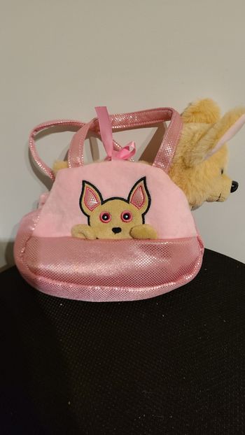 AURORA,  Peluche chihuahua et sac Rose et Marron
