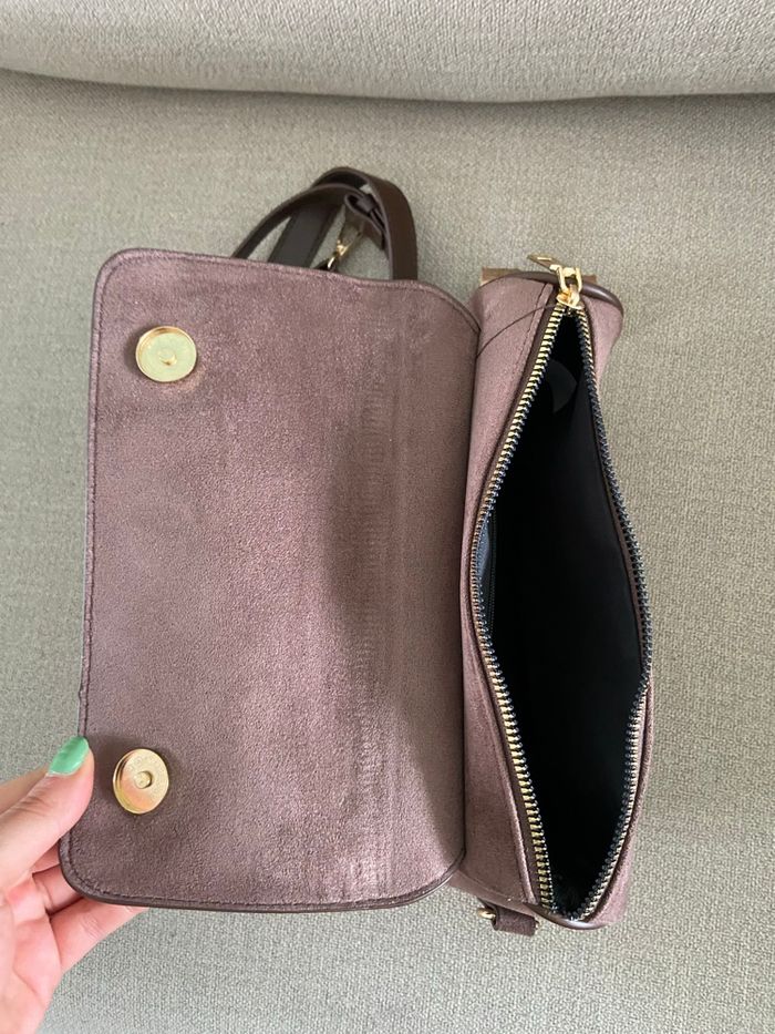 Sac à main bandoulière effet daim marron Ale Hop - photo numéro 7