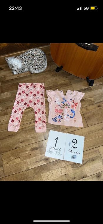 Bel ensemble ou pyjama dpm très bon état corail à motifs 12mois/74cm