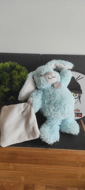 doudou peluche lapin bleu mouchoir blanc baby nat menthe bn0301 Boule 24 Cm