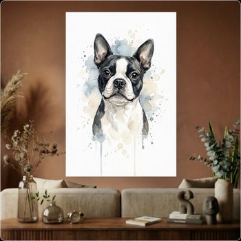 Affiche aquarelle chien "Boston Terrier" poster déco murale moderne A3 Sans cadre