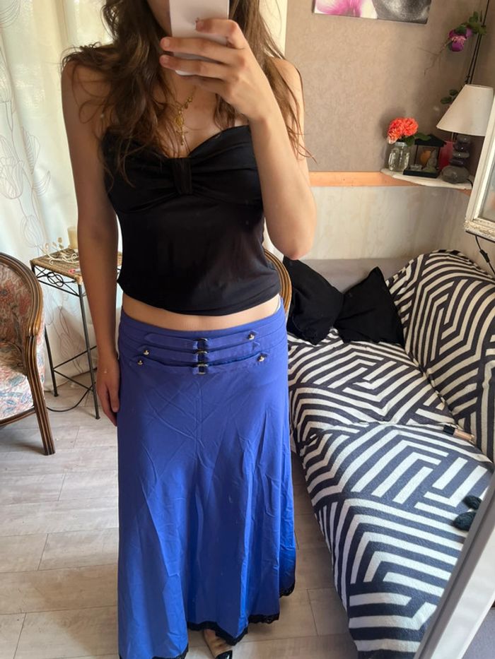 Jupe maxi skirt violette vintage grunge bohème champêtre dentelle y2k 2000yer - photo numéro 2
