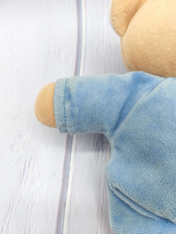 Peluche doudou ours beige bleu 21 cm billes corps - photo numéro 7