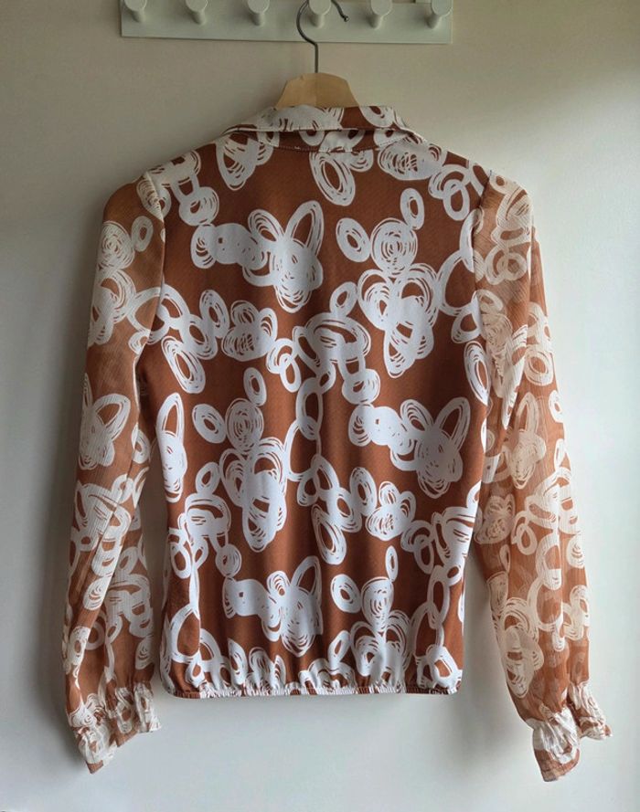 Chemisier imprimé abstrait marron et blanc Versia - taille XS - photo numéro 6