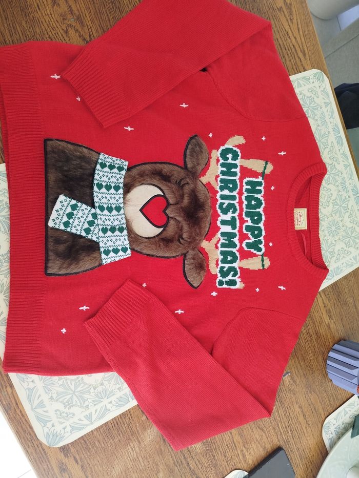Pull de Noël pour Femme Rouge Renne Rudolph Echarpe