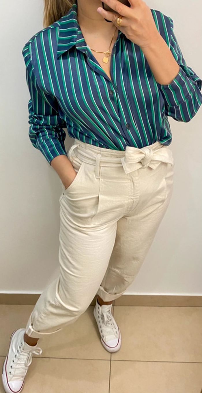 Jolie Chemise Fluide Ample Satinée À Rayures Taille 40 - photo numéro 3