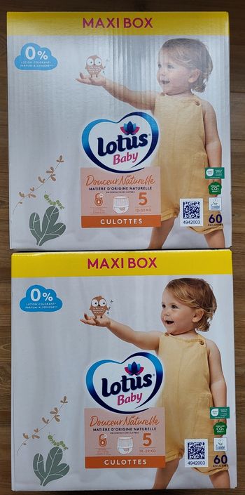 2 cartons de couches culottes lotus taille 5