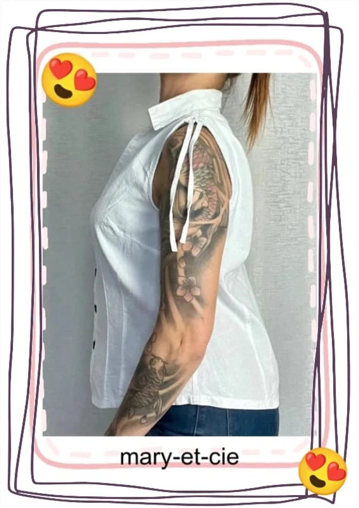 SOLDÉ - Blouse manches courtes  Manches lacées - taille 3 - 100 % coton - blanc du Nil - photo numéro 4
