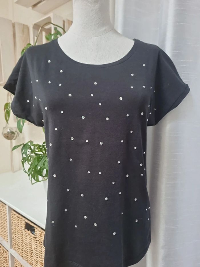 Tee-shirt noir strass Camaïeu taille S