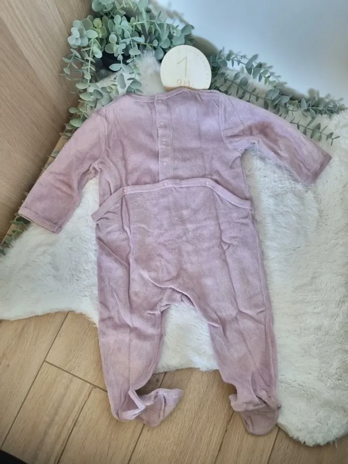 Pyjama velour lila motif chat 12M - photo numéro 2