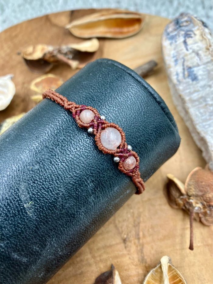 Bracelet macramé et acier inoxydable pierre Soleil et Quartz - photo numéro 3
