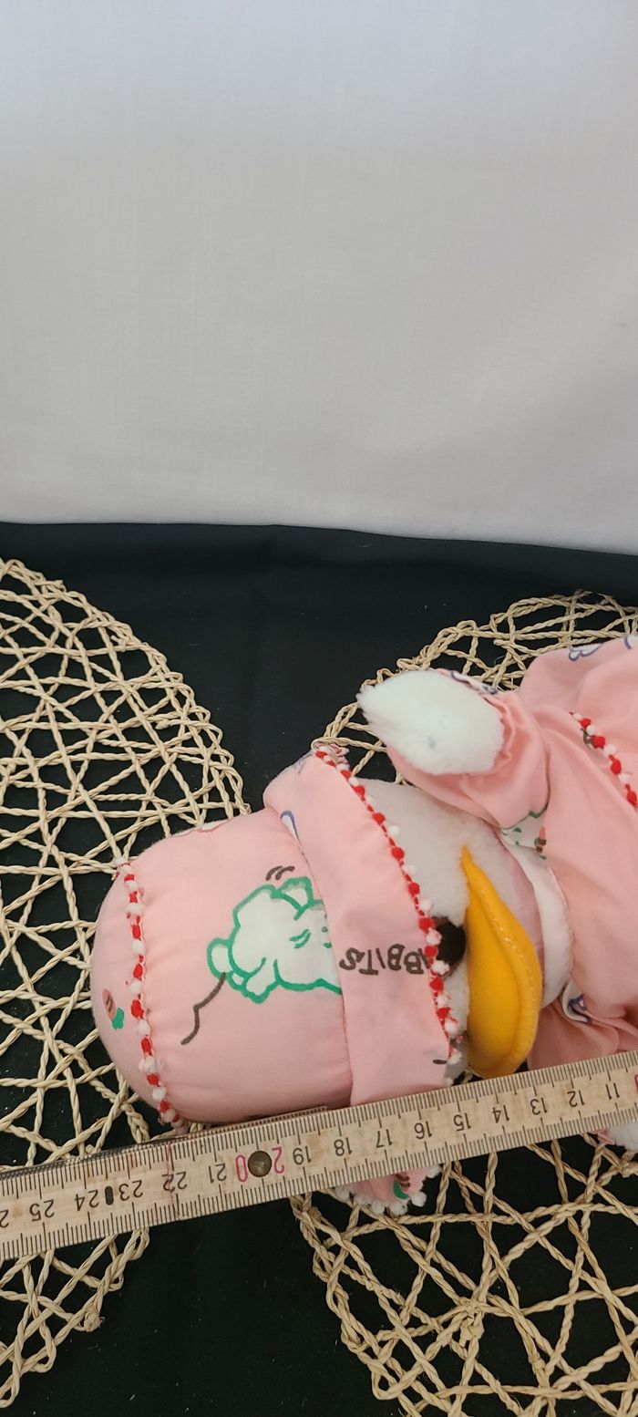 Peluche doudou canard blanc rose robe chapeau vintage Van De Walle - photo numéro 2