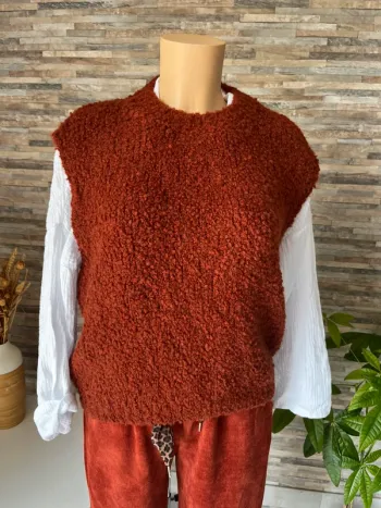 Pull bouclettes couleur terracotta avec laine et alpaga