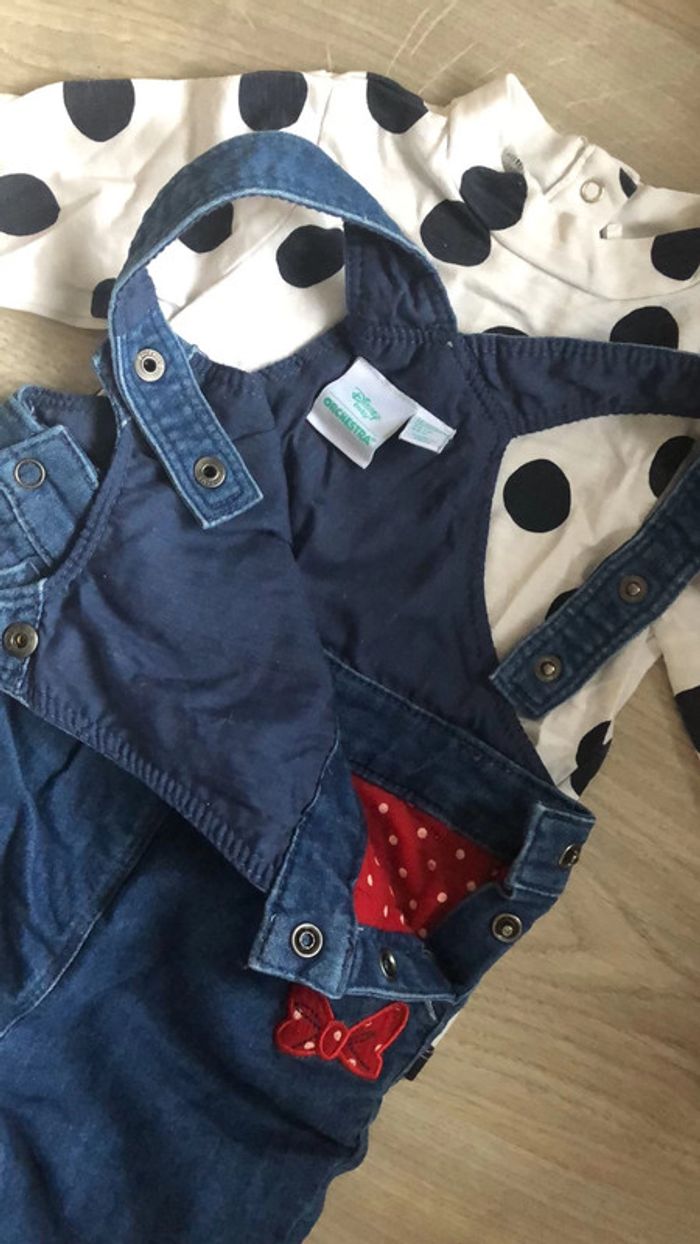 Ensemble salopette t-shirt minnie disney 9/12 mois - photo numéro 3