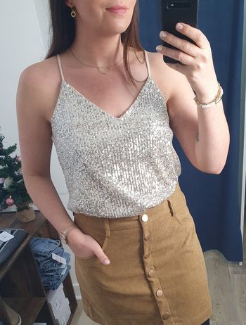 Top beige champagne à sequins Taille M/L