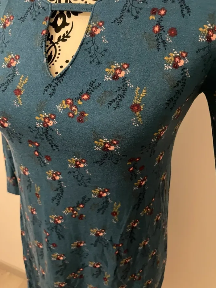 Robe manches 3/4 La Halle taille XS bleu canard à fleurs - photo numéro 5