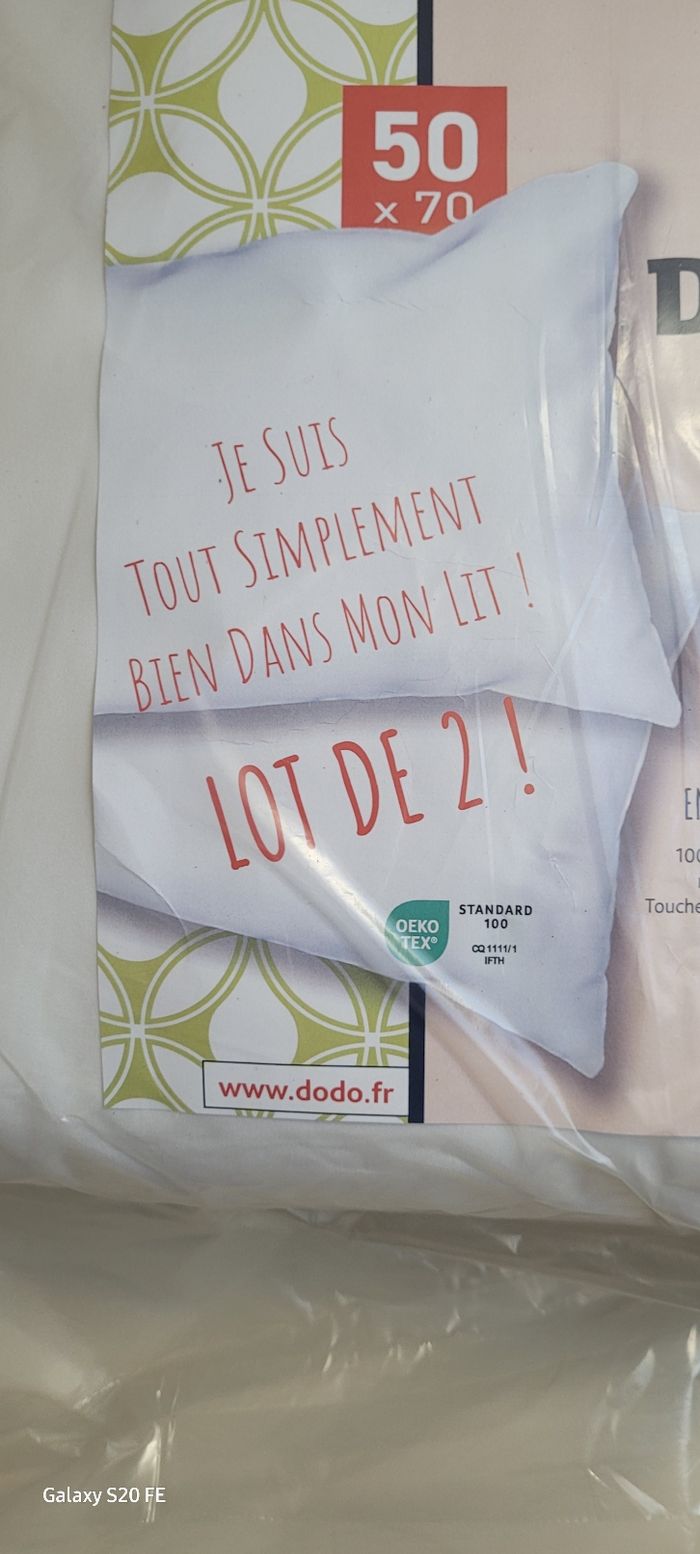 lot de 2 Oreillers Dodo 50×70 cm neuf - photo numéro 2