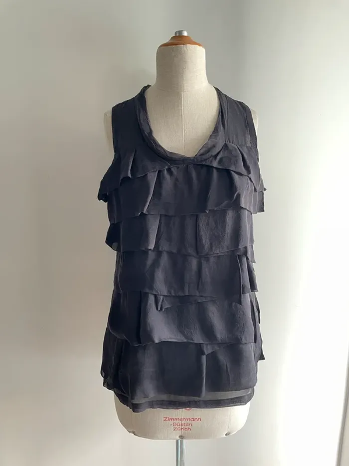 Haut noir en soie à volants Vero Moda T.36 - photo numéro 2
