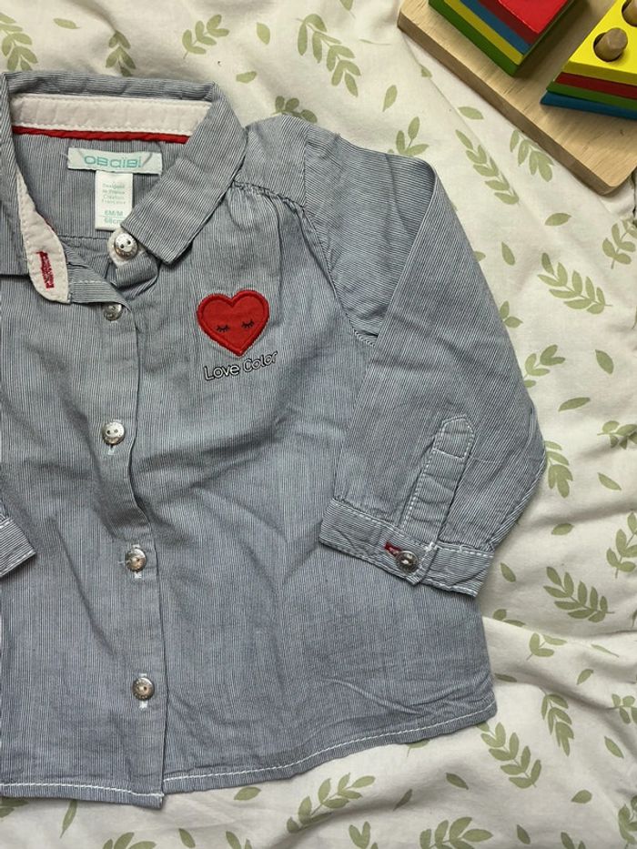 chemise manches longues rayé bleu et blanc 6 mois obaibi - photo numéro 6