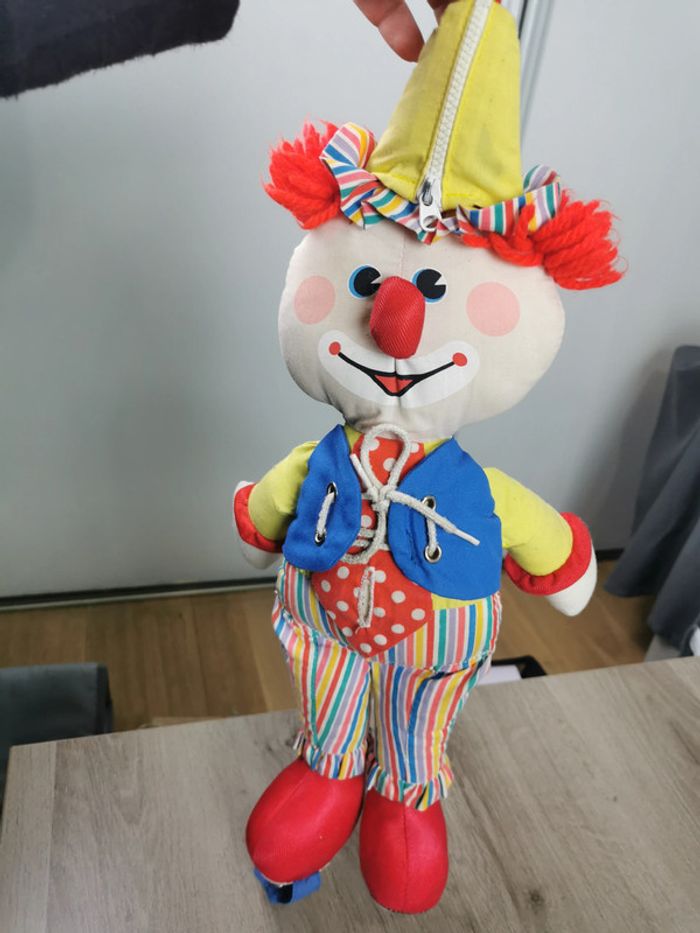 Clown peluche ancienne en tissu cravate à pois blanc - photo numéro 6