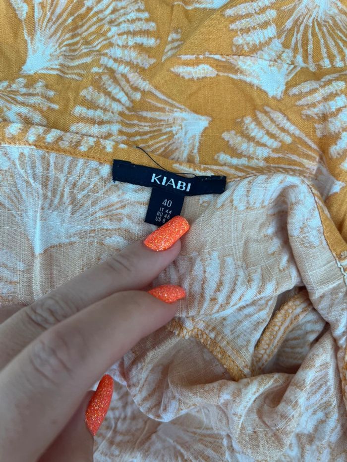 Combi Pantacourt combinaison longue à bretelles été kiabi taille 40 jaune moutarde à motif feuillage - photo numéro 5