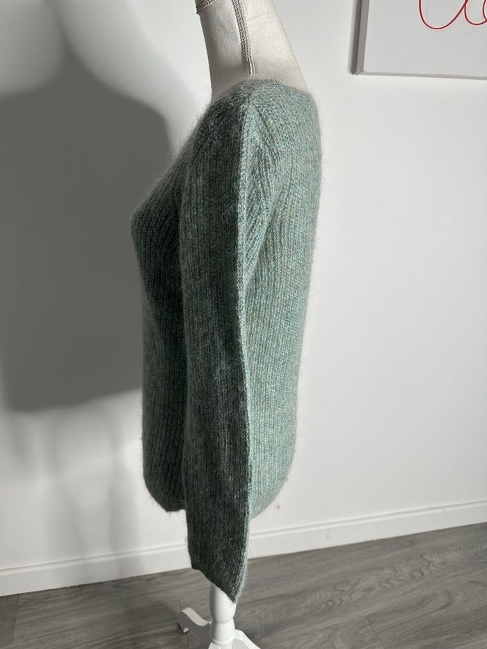 Pull alpaga et mohair vert sauge bleu turquoise pailleté 123 T38 M - photo numéro 3