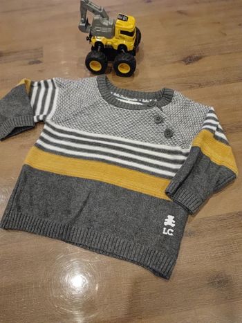 Pull laine gris et moutarde