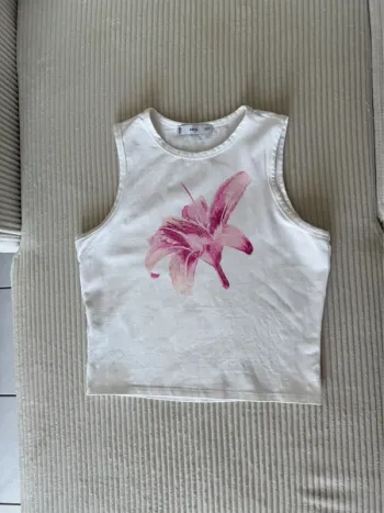 Débardeur mango motif fleur rose