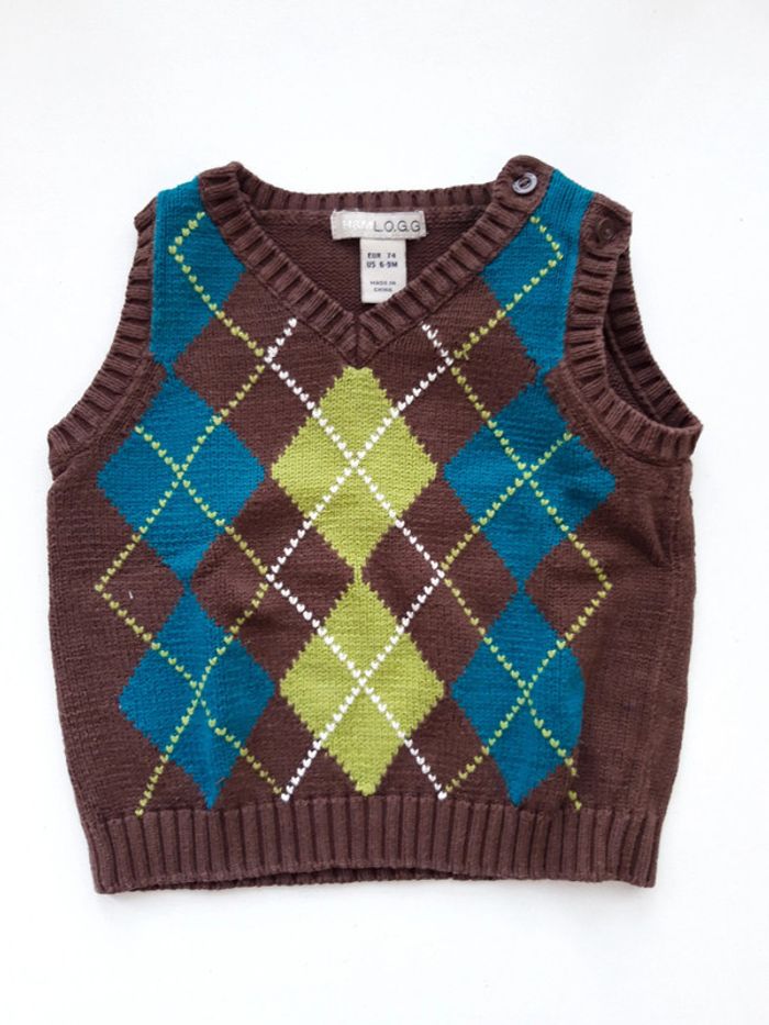Gilet marron Jacquard sans manches H&M, col en V, bébé 6 à 9 mois ayant 68 à 74 cm
