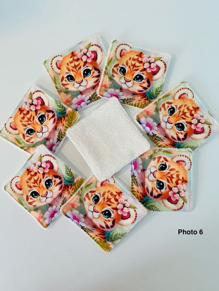 Lingettes lavables X8. Coton/éponge. Petite lionne