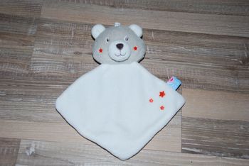 Doudou sucre d'orge ours plat gris étoiles oranges
