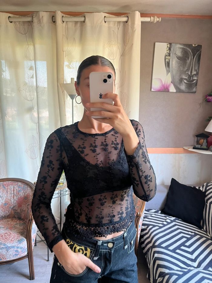 Top dentelle transparent vintage fleurie y2k 2000yer Ibiza core - photo numéro 2