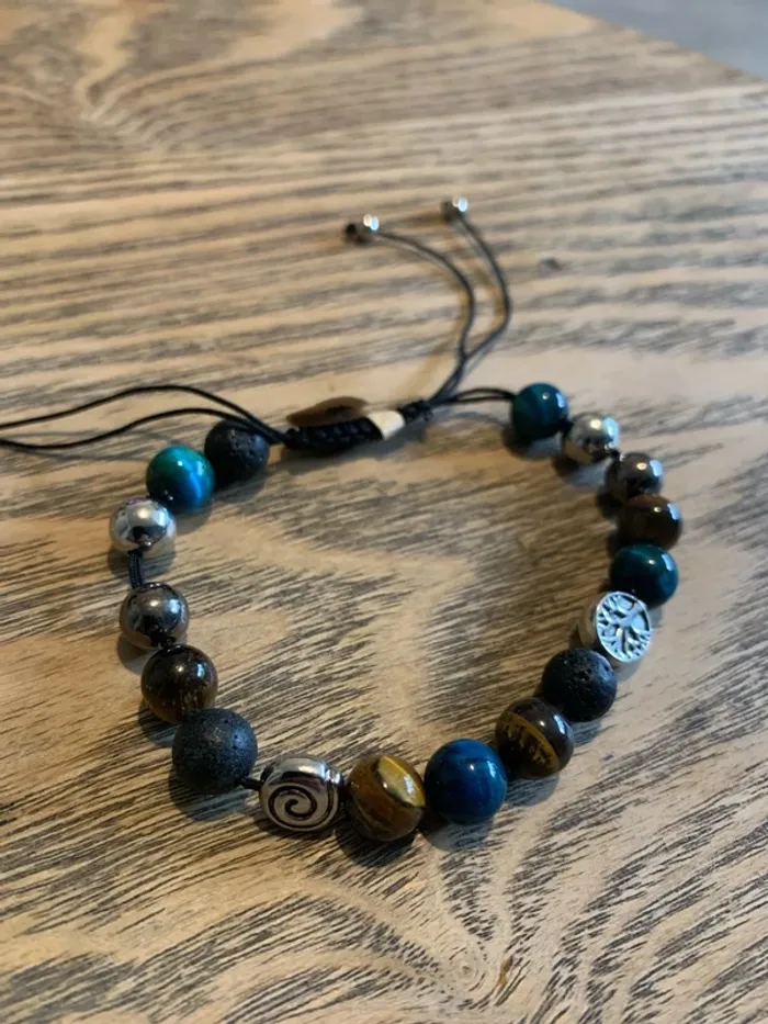 Bracelet réglable œil de tigre marron et bleu - photo numéro 3