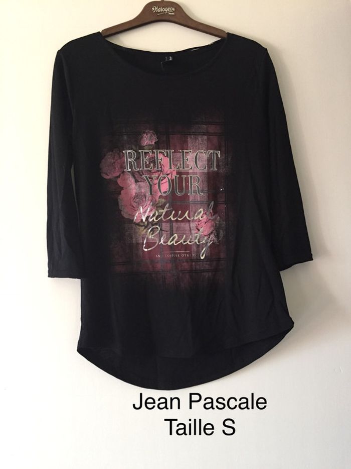 T-shirt manches 3/4 noir Jean Pascale Taille S