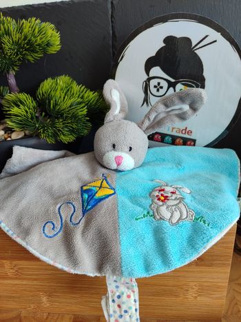 doudou rond rodadou beige bleu pois cerf volant gris blanc Noeud Blanc Crème 289