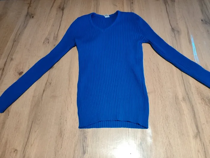 Pull Col V Euroacrylic Bleu, Taille M - Maille Côtes Dynamique !