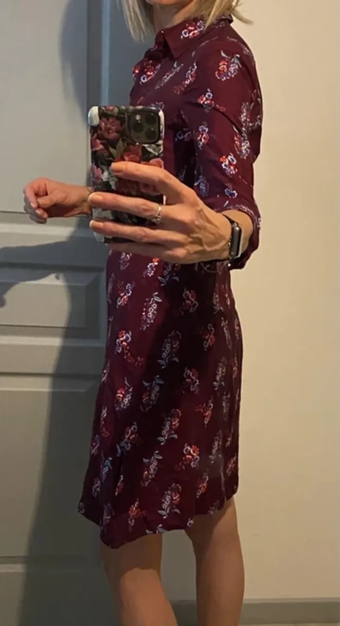 Robe Promod bordeaux fleurie – taille 34 – neuve - photo numéro 4