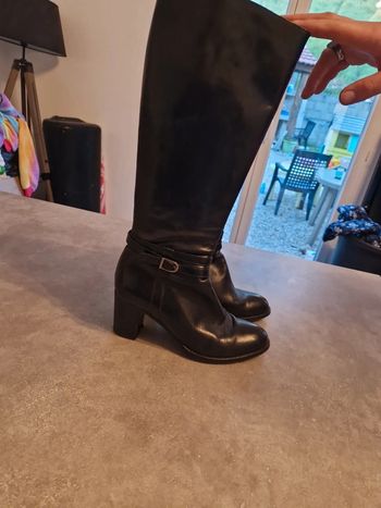 Bottes hautes noires femmes cuir talons carré  pointure 38 TBE janie philip