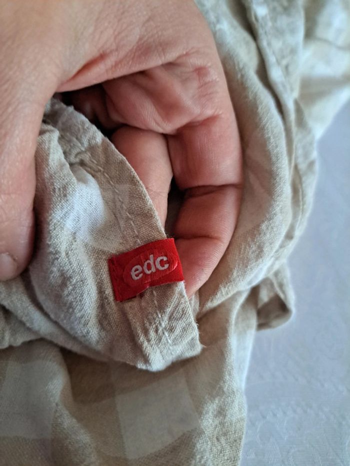 Robe à bretelles en lin à carreaux beige 34 - photo numéro 5