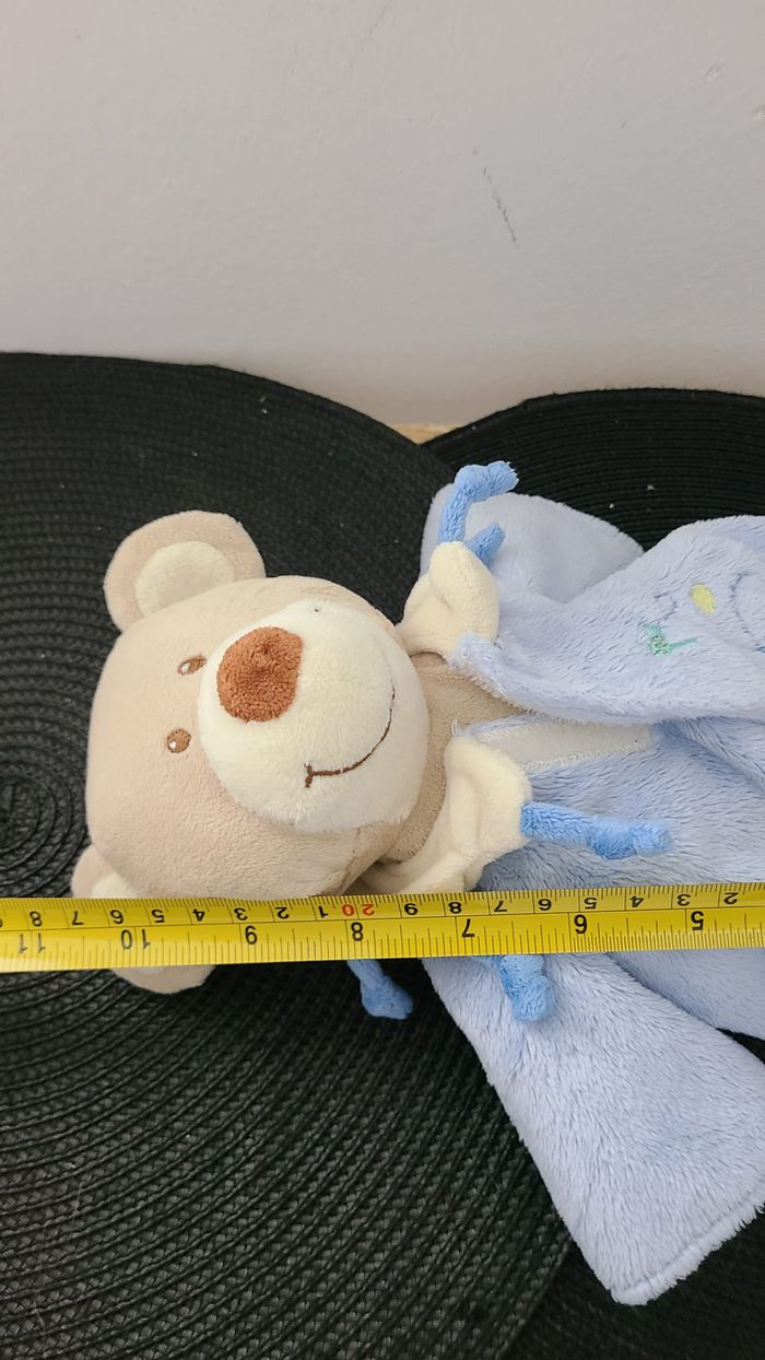 Doudou peluche ours bleu beige Combinaison Pyjama bleue Avion nuage - photo numéro 2