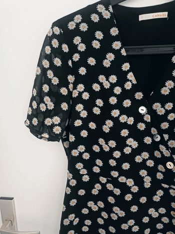 Robe d'été longue noir motifs marguerites Camaieu Taille 38 En très bon état
