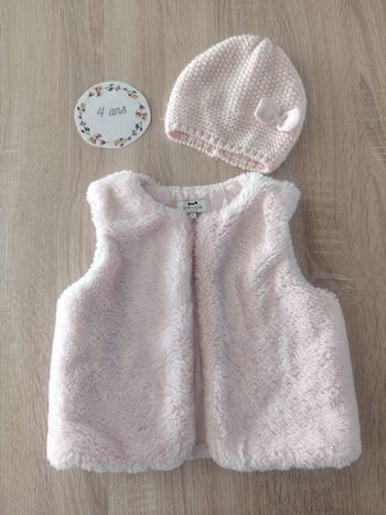 Veste sans manches fausse fourrure rose 4ans Cyrillus en très bon état