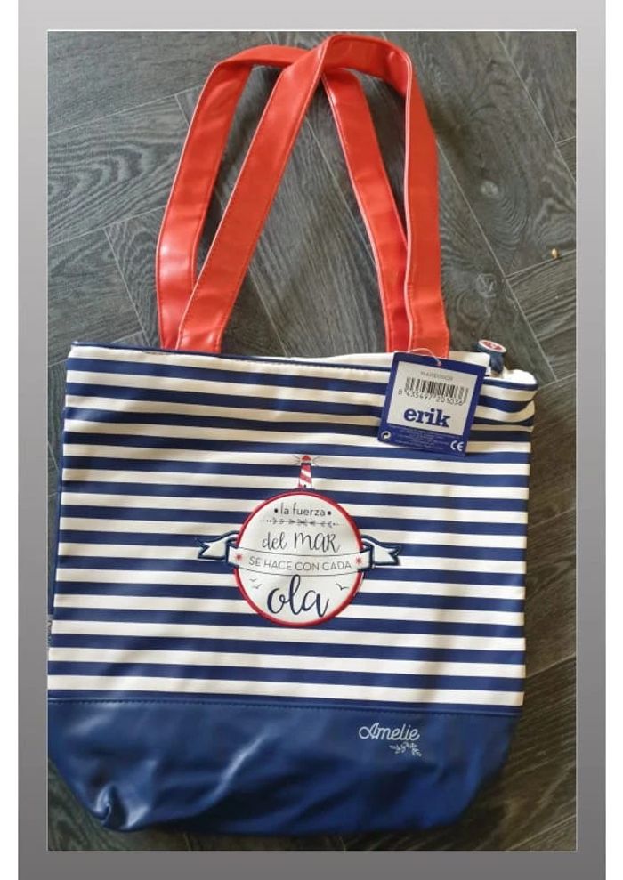 Sac à main simili cuir bleu/blanc/rouge Erik 35x32 cm