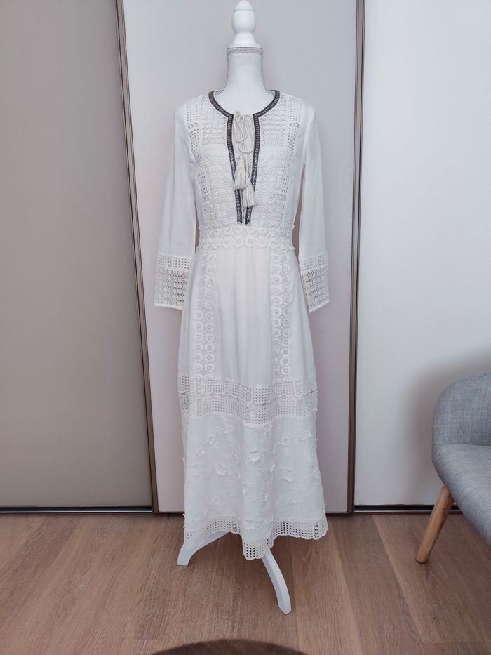 Robe longue the kooples taille S coton blanc et dentelle toutes saisons