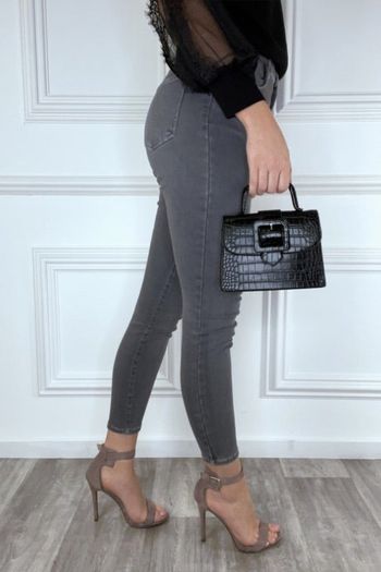 Jeans slim taille haute gris