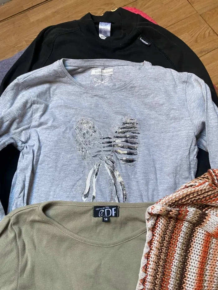 7 tee shirt manches longues + 1 gilet 14 ans - photo numéro 2