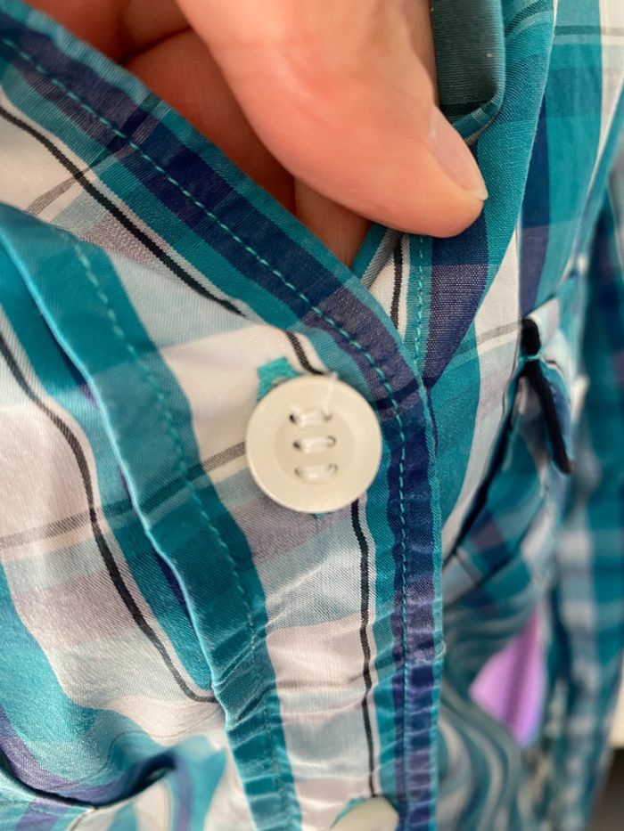 Chemise Serge Blanco à carreaux vert bleu blanc taille M - photo numéro 10