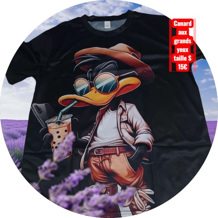 Tshort  noir canard aux grands yeux  taille S - photo numéro 4
