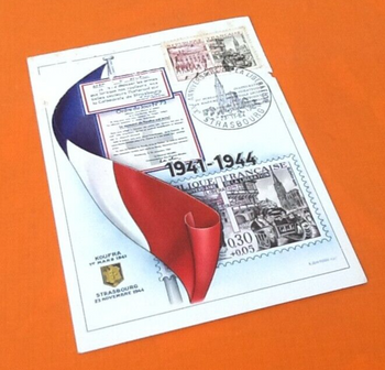 Carte Philatélique XXème anniversaire de la libération Strasbourg 23 Novembre 1964