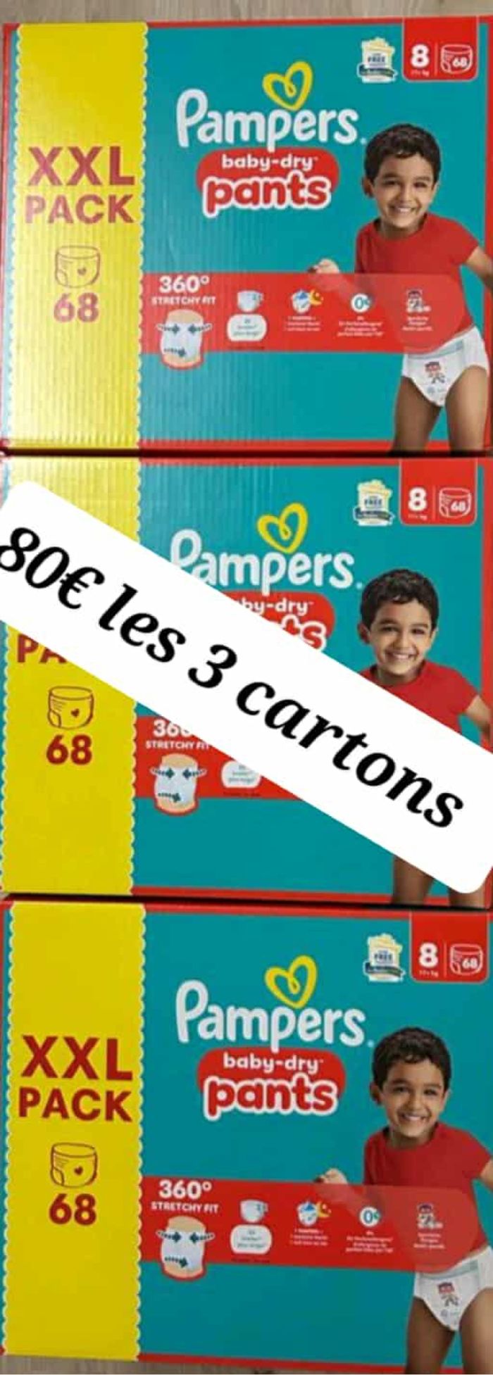 lot de 3 grandes carton couche pampers taille 8